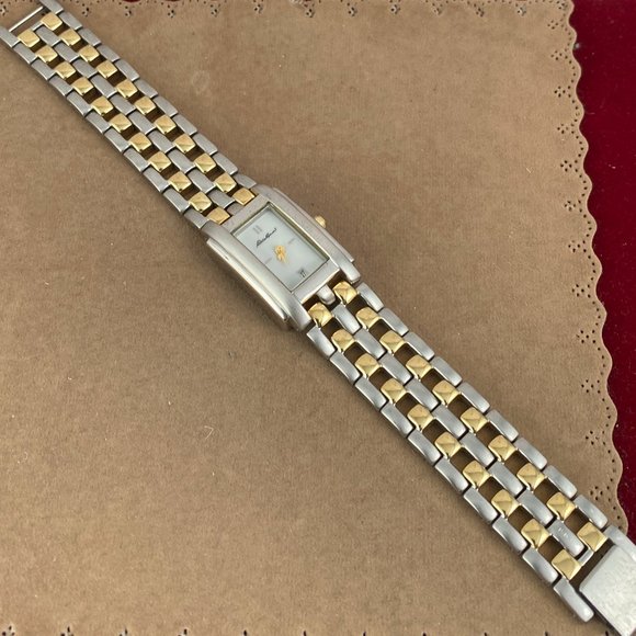 Vintage Eddie Bauer Dress Watch with Date Tank Style 2 Tone Gold and Stainless - Picture 7 of 8